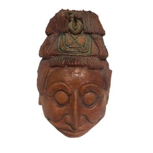 Handcrafted Terracotta Tribal Mask Aztec Clay Head Heavy Sculpture 6x4” Hollow